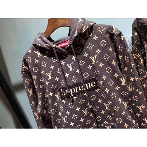 lv x supreme hoodie brown|louis vuitton x supreme tracksuit.